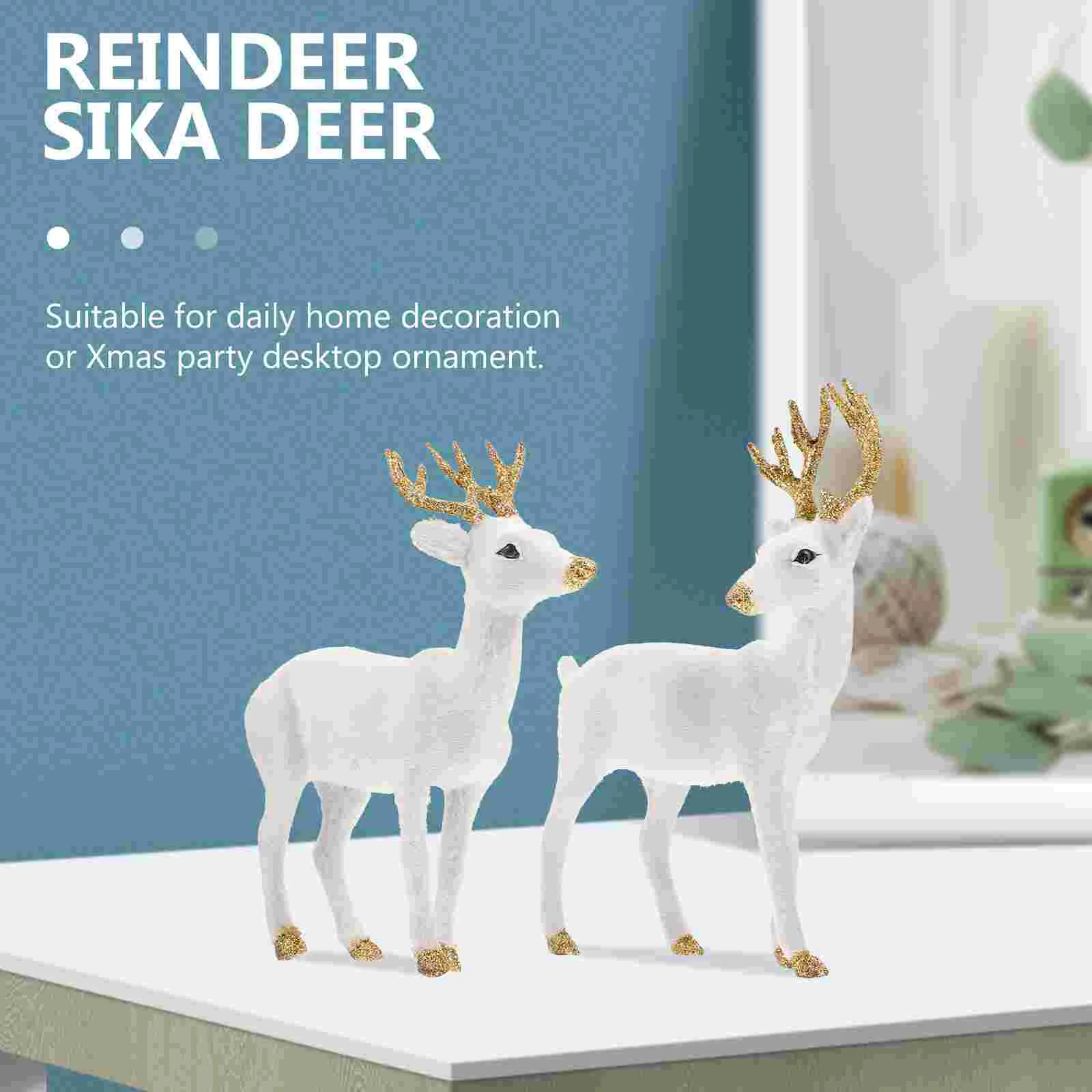 

2 Pcs Simulated Sika Deer Desktop Ornament Home Tabletop Decor Room Car Statue Animal Figure Simulation Plush Elk Office