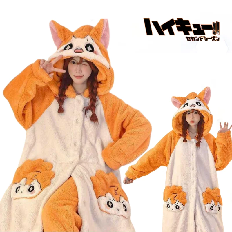 Хайкю!! Shoyo Hinata плюшевый халат с капюшоном комплект длинными рукавами теплая