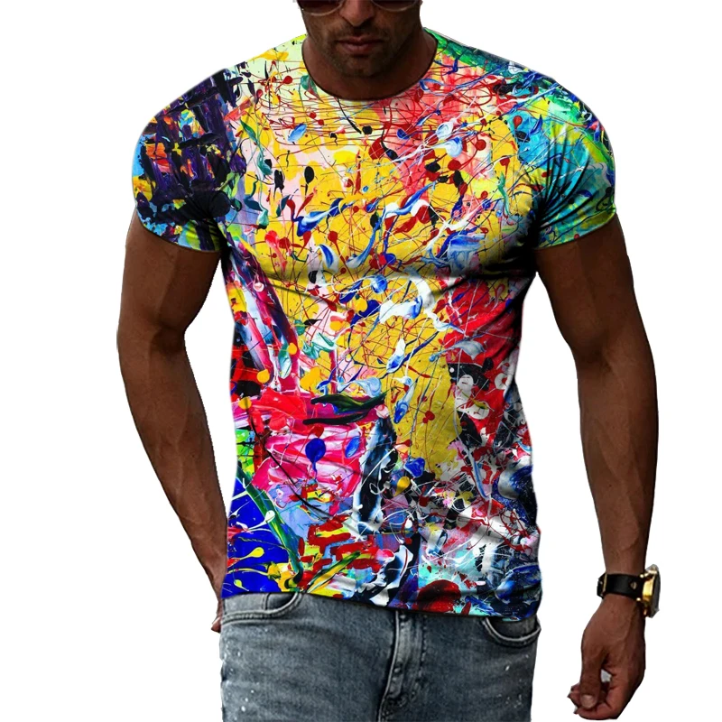 

Mens Oversized T-Shirts Summer Personality Graffiti Hip Hop Trend Harajuku Casual Style 3D Print Short Sleeve T-Shirts
