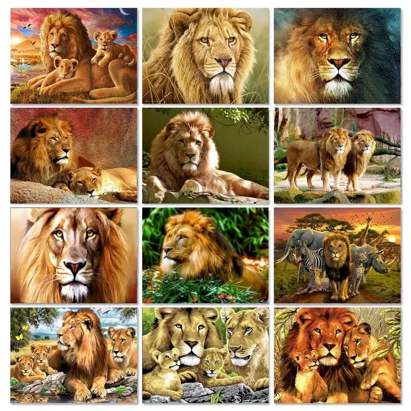 

GATYZTORY DIY Painting By Numbers Lion Animals Calligraphy Painting Frame Acrylic Paint On Canvas For Wall Art Picture 40x50cm