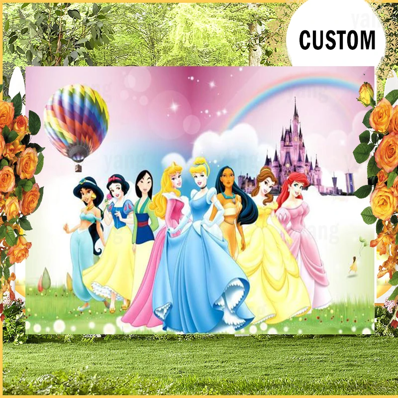 Disney Custom Snow White Cinderlla Princess Photo Backdrop Castle Sofia Girls Birthday Party Supplies Photography Background