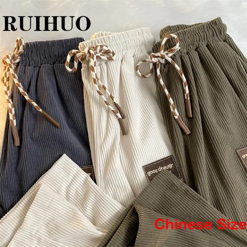 

RUIHUO Corduroy Casual Straight Pants Men Clothings Japanese Fashion Joggers Mens Pants Chinese Size 3XL 2023 Spring Arrivals