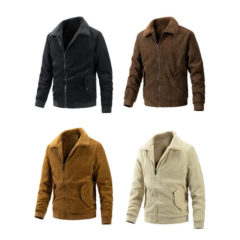 2024 Мужская осенне-зимняя куртка с толстым бархатным воротником и вельветовым