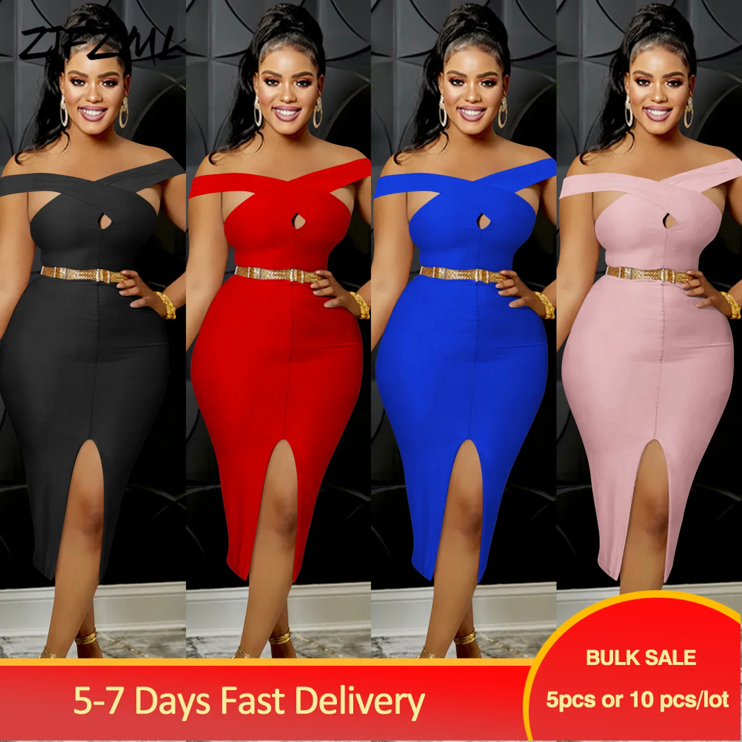 

Bulk Items Wholesale Lots Elegant Women's Dresses for Party 2022 Wrap Chest Cold Shoulder Open Back Front Split Bodycon Vestido