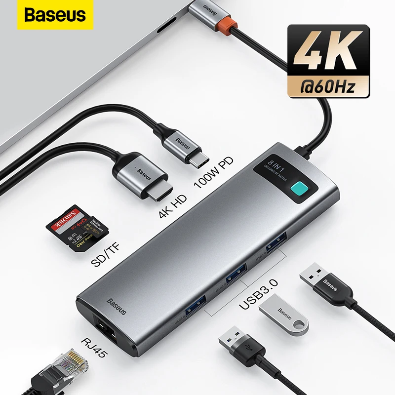 

Baseus USB C концентратор USB в мульти HDMI-совместимый USB 3,0 RJ45 Кардер ридер OTG адаптер USB сплиттер для MacBook Pro Air HUB