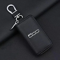 for fiat abarth 595 500 124 spider leather zipper car key cover storage case shell wallet keychain protector car accessories