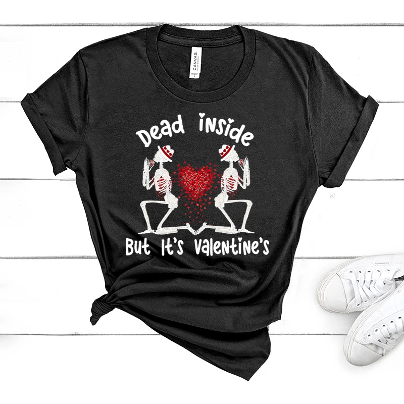 

Футболка женская с принтом «Dead Inside But It's Valentine», смешная уличная одежда в стиле Харадзюку, топ со скелетами для подростков