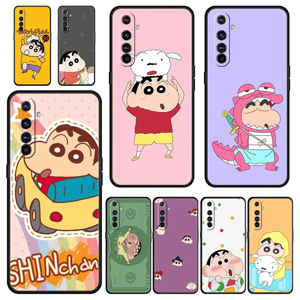 

Crayon Shin-chan Cute Anime Phone Case For Realme 9 8 7 6 GT2 Pro Plus 5G 8i 9i C3 C21 C11 C25 Soft Silicone Black Cover Shell