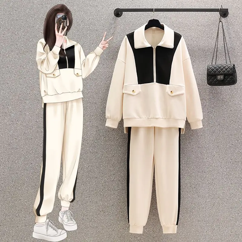 

Women's Two Pieces Pant Sets Female Polo Collar Business Zipper Jacket and Pants Ladies Two Piece Set Elegant Pant Suits G612