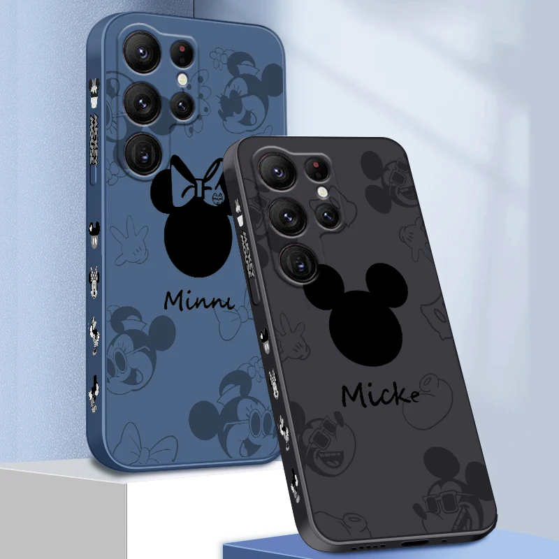 

Anime Cartoon Mickey Minnie Liquid Left Rope For Samsung Galaxy S23 S22 S21 S20 FE S10 Ultra Plus Lite 5G Cover Phone Case
