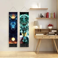 psychedelic wolf moon phase home room decor boho wall hanging with tassel hippie tarot animal alien tapestry painting wall art