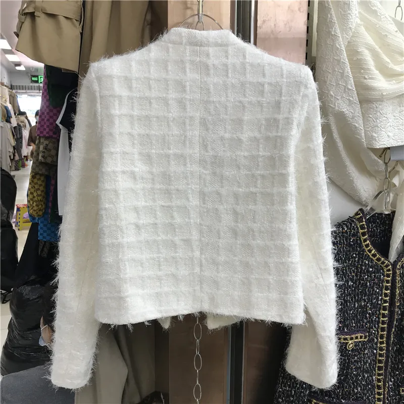 Женская твидовая куртка маленькая парная двубортная с металлическими вставками