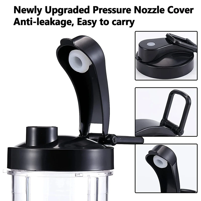 Blender Cups Replacement Set 16Oz Cup With Flip-Top To-Go Lid Flat And Extractor Cross Blade For Magic MBR MB Series |