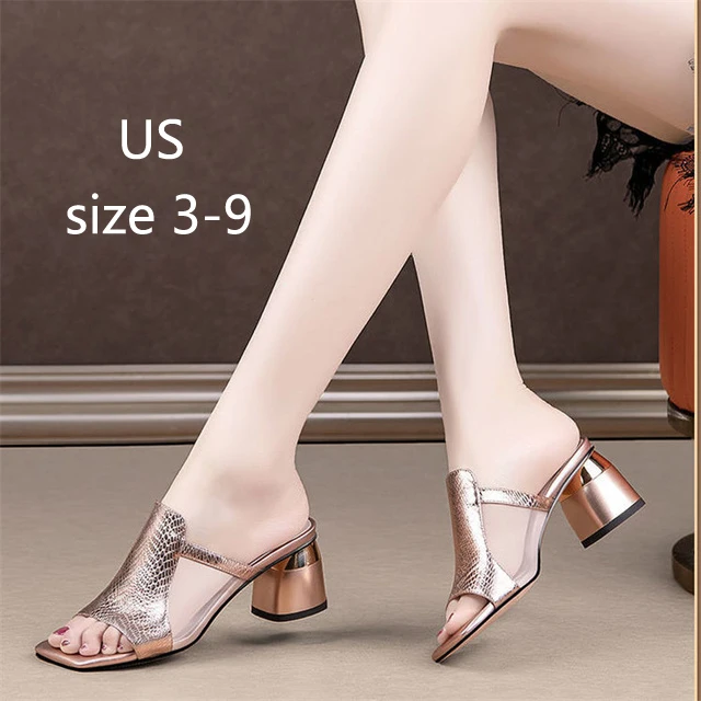

6CM Sexy Slippers Women PU Leather Square Toe Open Toe Classic High Heels Sweet Fashion Thick Heel Women Sandals Wholesale