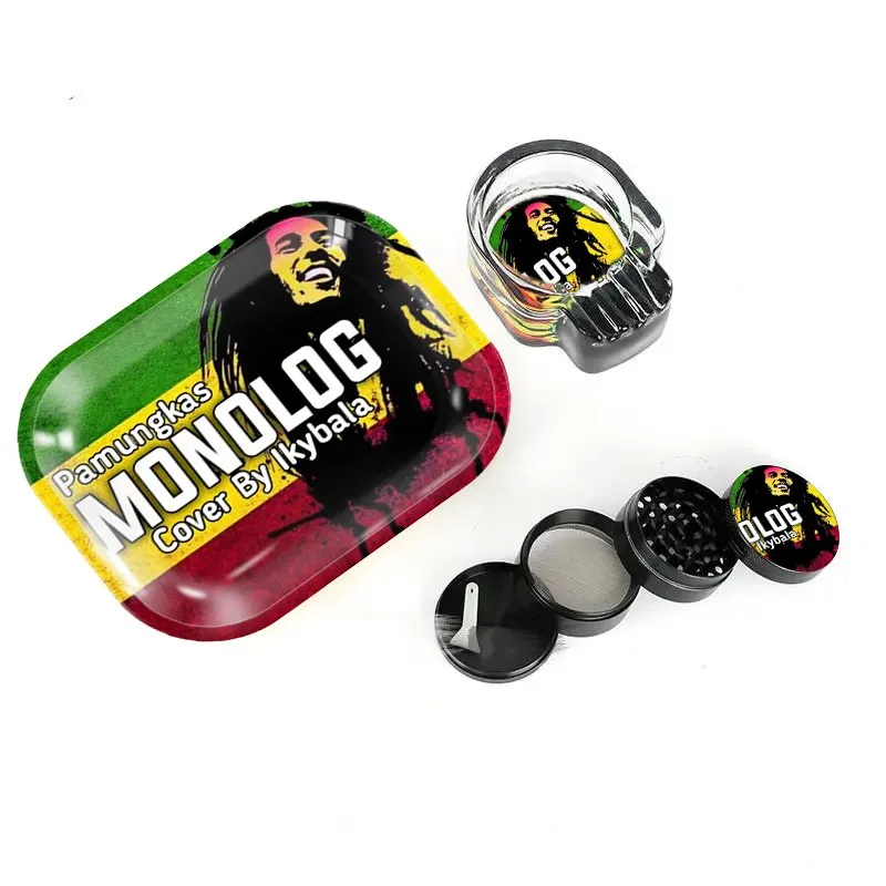 

Smoking Set Portable Tobacco Kit Metal Rolling Tray Herb Grinder Glass AshtraySet Easy to Carry