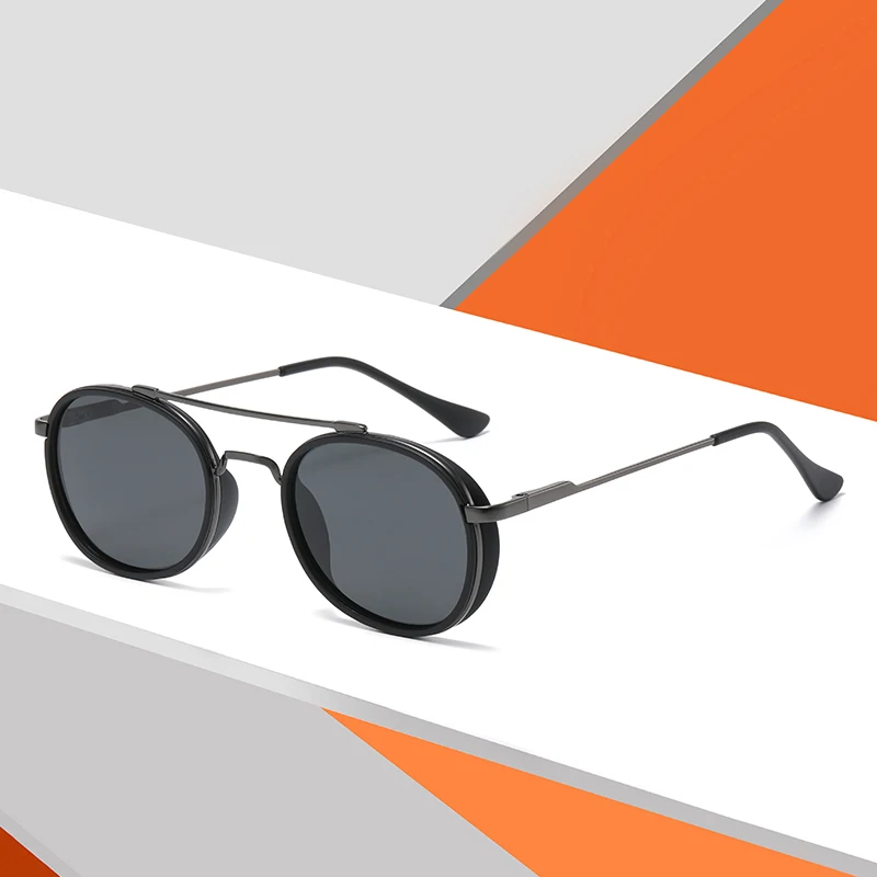 

55mm 2022 New Vintage Double Beam Metal Frame Sunglasses for Men Luxury Polarized Light Oval Pilot Sun Glasses Oculos De Sol