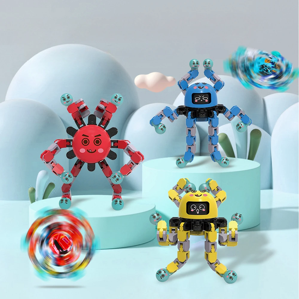 

Puzzle Toys Luminescent Mechanical gyro Fingertip Ever Changing Gyro Face Changing Toy Octopus Robot Luminous Toy For Kids Gift