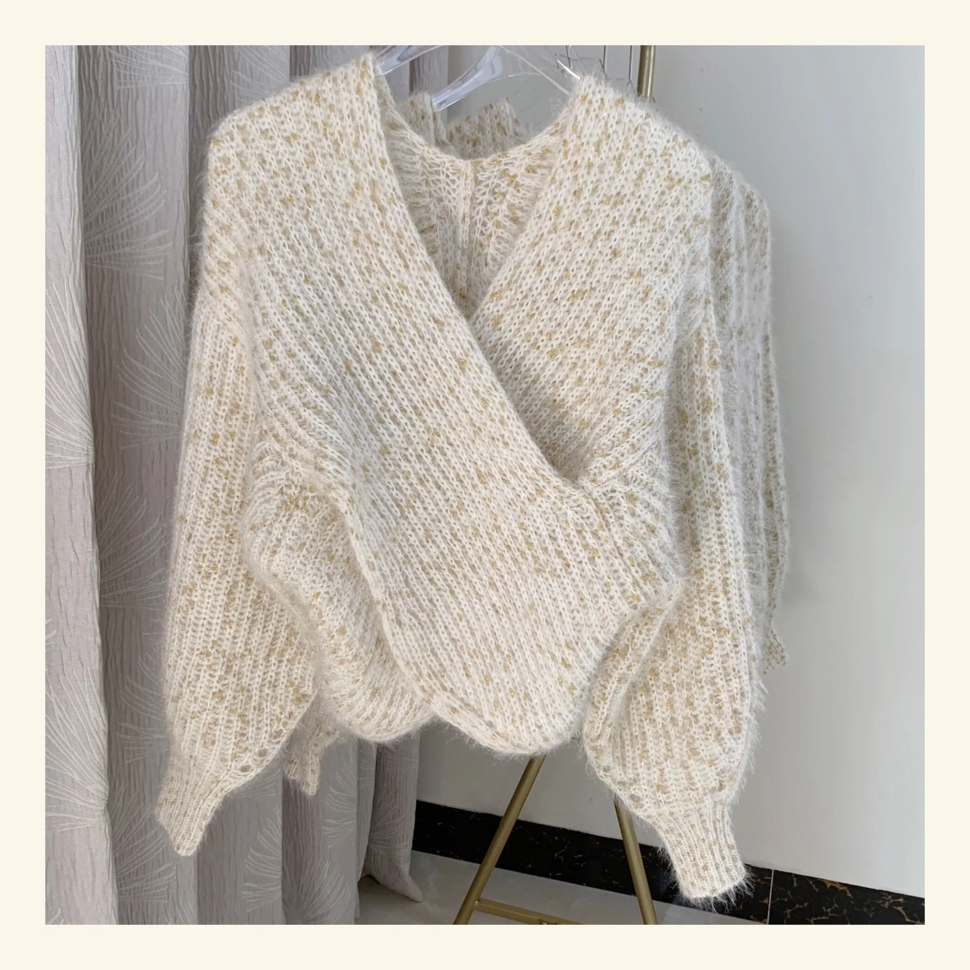 

Japanese Soft Mixed Color Sexy V-neck Loose Cross Sweater Women Fall Winter Outwear Female Korean Gentle Long Sleeve Knitwear