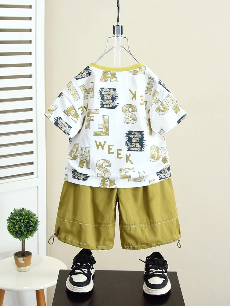 Летний спортивный костюм для мальчиков 2-11 лет футболка и шорты комплект одежды