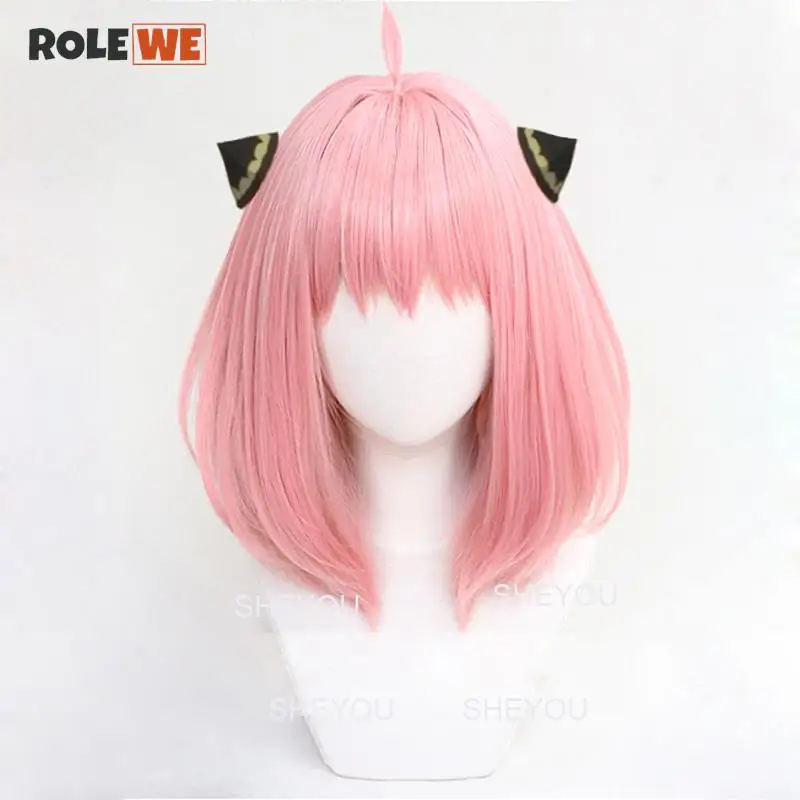 

Anya Forger Cosplay Wig Anime SPY × FAMILY Short Solid Pink High Quality Heat Resistant Synthetic Hair Wigs + Wig Cap + Hairpins