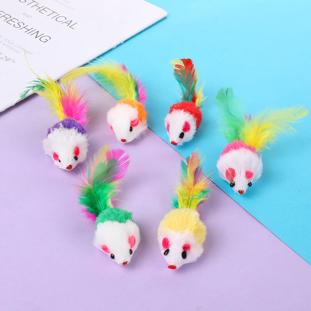 

5PCS New Plush Mouse Cat Toys Colorful Feather Cat Toys Little Mouse Tease Cat Toys