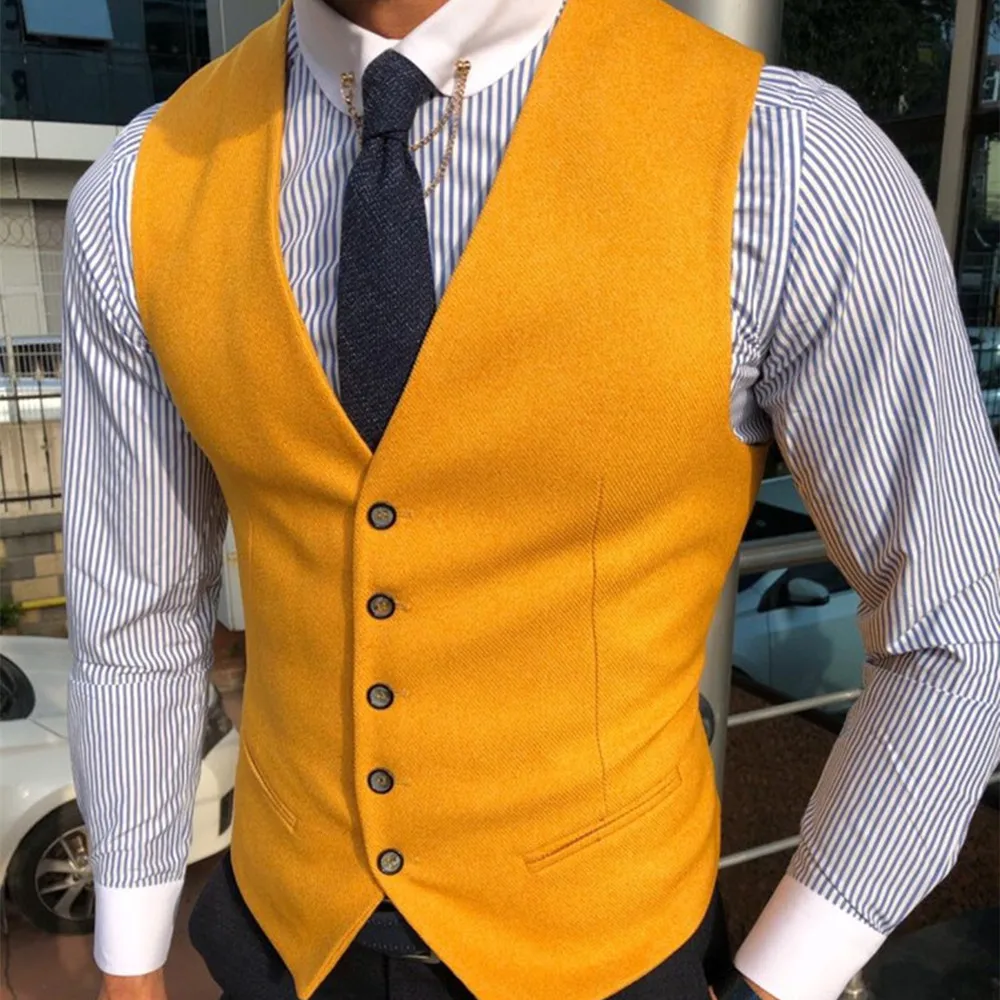 

Men Waistcoat Tweed Wool Blend Suit Vest Tailored Collar Dress Vests