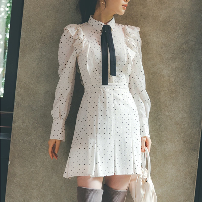 

Милое платье из двух частей с оборками, элегантное женское платье с отложным воротником и бантом с длинным рукавом, японское шикарное ретро платье в стиле пэчворк, женское платье
