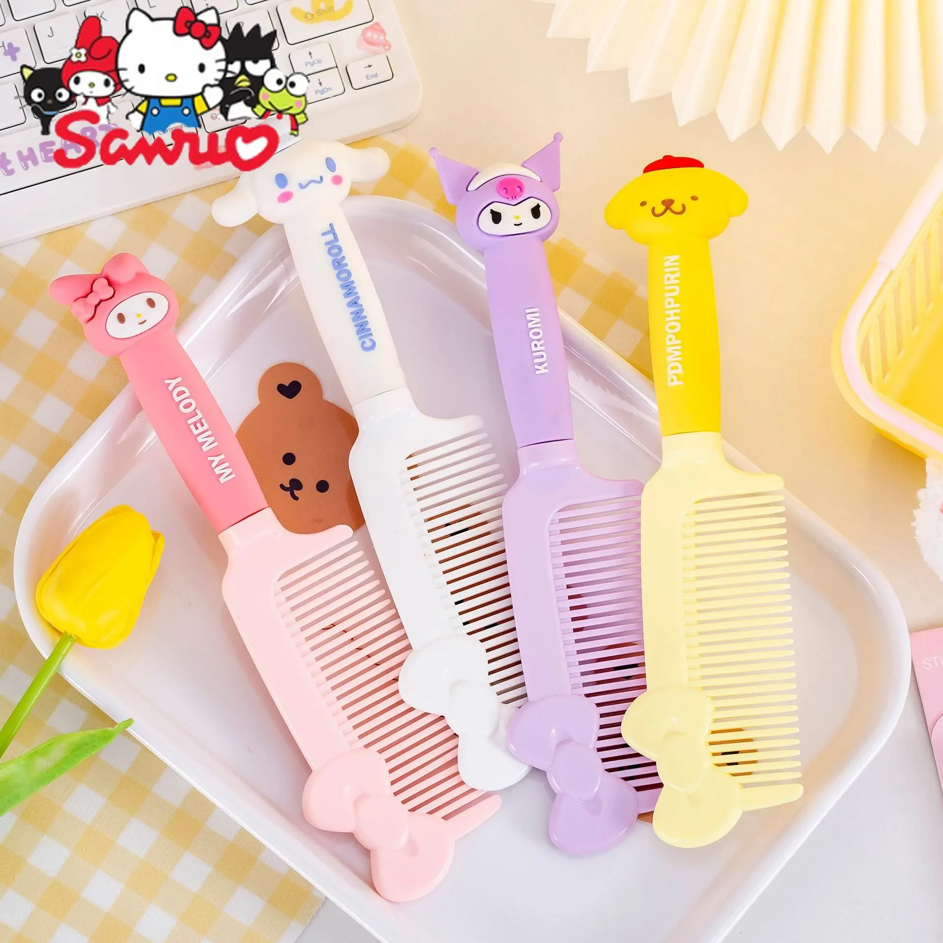 

Sanrio Melody Kuromi Hello Kitty Cinnamoroll Pochacco Japanese Durable Student Dormitory Handle Comb Silicone Tooth Hair Comb