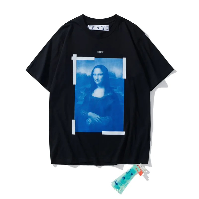 

2024 Chaopai OW OFF White Mona Lisa Short sleeved Oil Painting Arrow Couple Short sleeved T Shirt