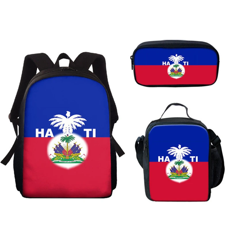 

Harajuku Novelty Funny Haiti Flag 3pcs/Set Backpack 3D Print School Student Bookbag Anime Laptop Daypack Lunch Bag Pencil Case