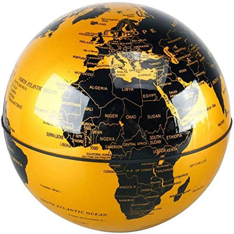 World Geographic Globes, Magnetic Floating Auto-Rotation Rotating 6Inch Gold Globe With Book Style Platform EU Plug