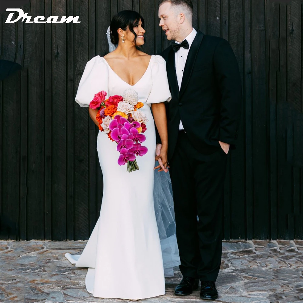 

Свадебное платье Русалка из спандекса с коротким рукавом-фонариком и V-образным вырезом