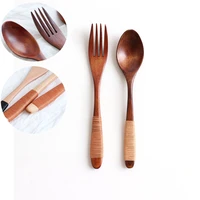 japanese wooden tableware solid wood spoon and fork set environmental wooden cutlery children spoon fork kitchen dinnerware sets