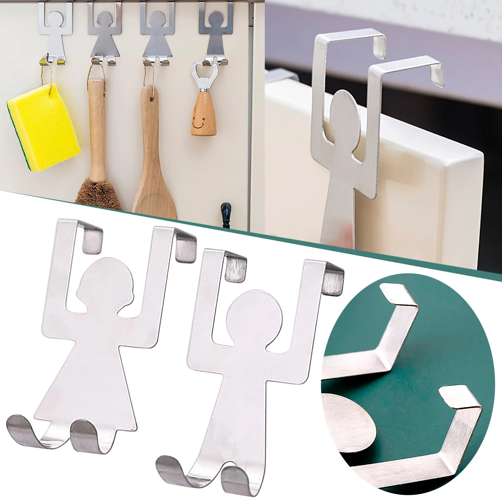 

2 Pack Cabinet Door Hook Storage Rack Stainless Steel Hanger Hook Door Rear Bathroom Storage Rack Clothes Backpack Hook Rack
