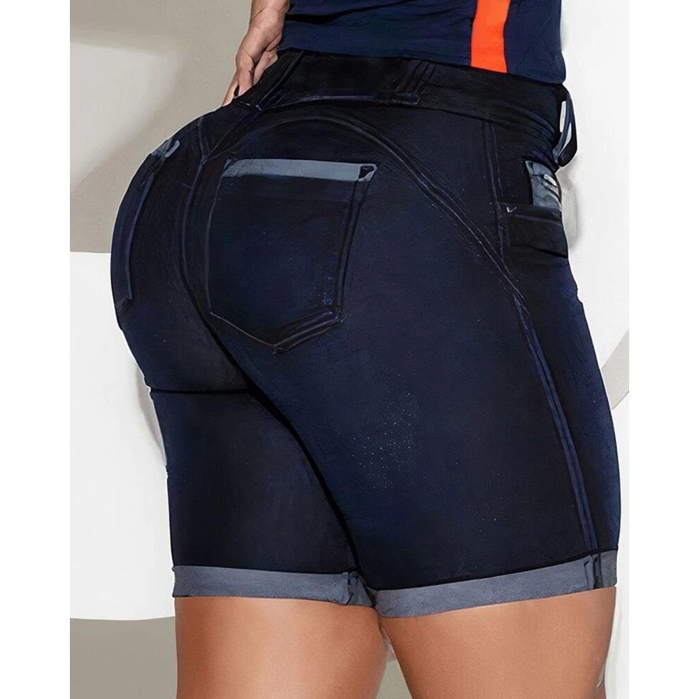 Summer Women Contrast Paneled Design Denim Cuffed Shorts Casual High Waist Skinny Hot Pants Streetwear Holiday Calsas Jeans