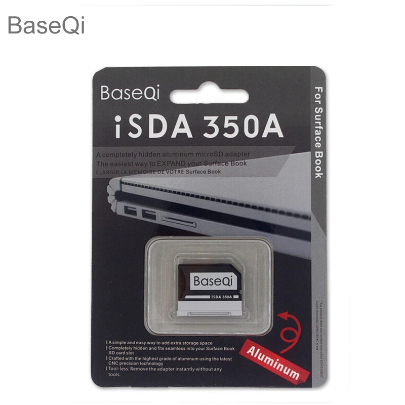 Фото BaseQi для Microsoft Surface Book1/2/3 13,5 дюйма, алюминиевый адаптер Micro sd Sbook I/II/III, 13 ''считыватель карт памяти Minidrive 350A №1