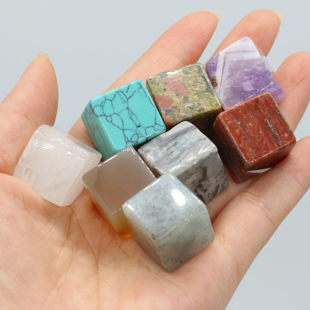 20PCS Square Ornament Natural Amethyst Turquoise Stone Whiskey Ice Wine stone Bead Jewelry MakingDIY Gift Healing Gem Home Decor