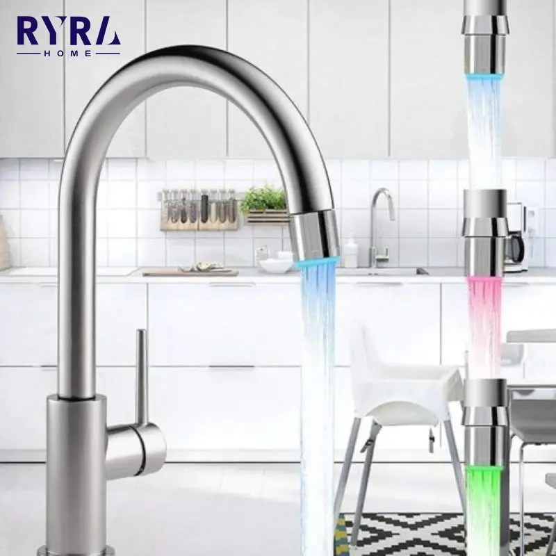 

LED Water Faucet Light Kitchen Bathroom Shower Tap Faucet Nozzle Head Change Temperature Sensor Light Kitchen Sink Accessories