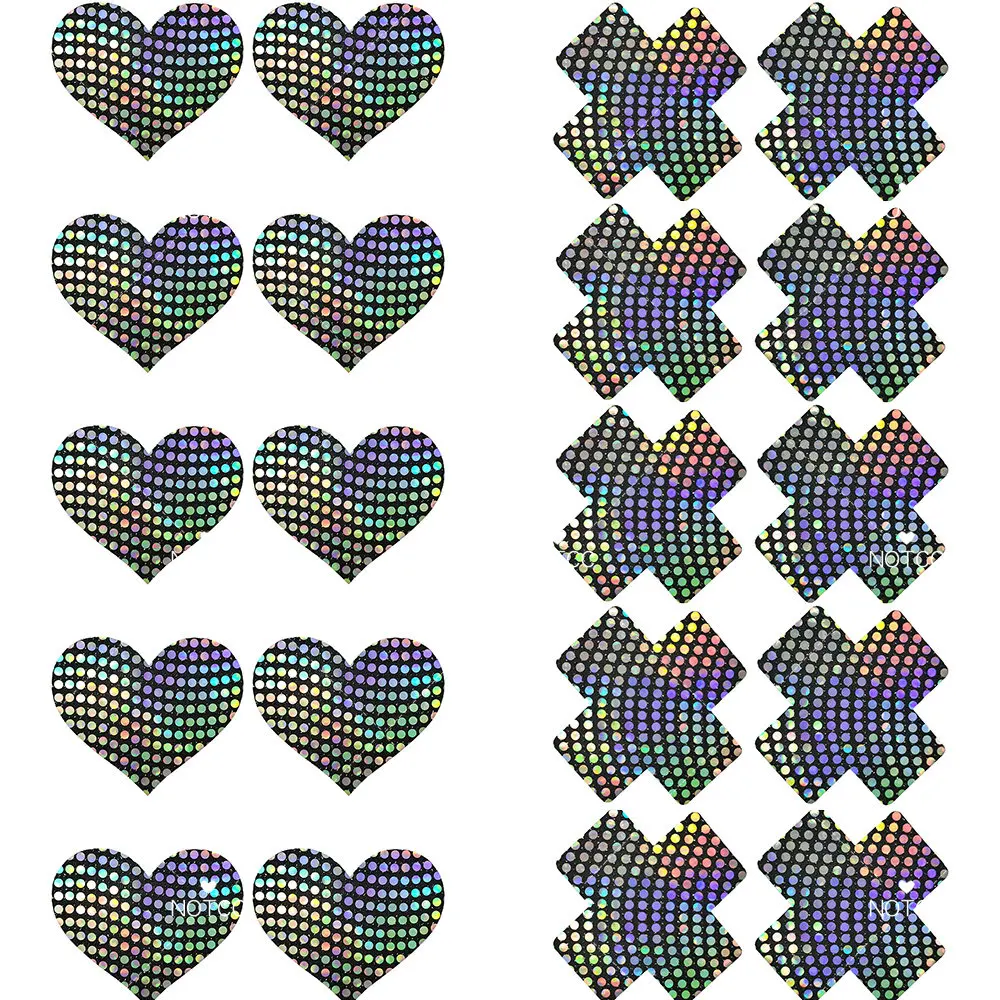 NOTCC 10 Pairs Laser Sequins Dots Nipple Covers Stickers Women Y2k Disposable Invisible Breast Pasties Breathable Heart Cross