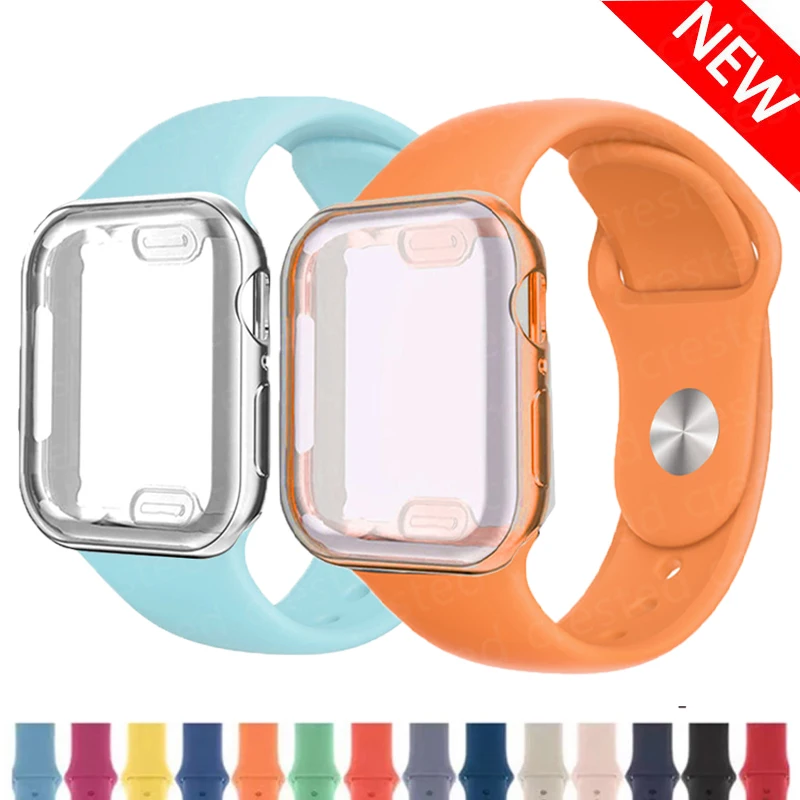 

Case+strap for Apple watch band 44mm 45mm 49mm 40mm 41mm silicone watchbands correa bracelet iwatch series 8 7 ultra 6 SE 5 4 3