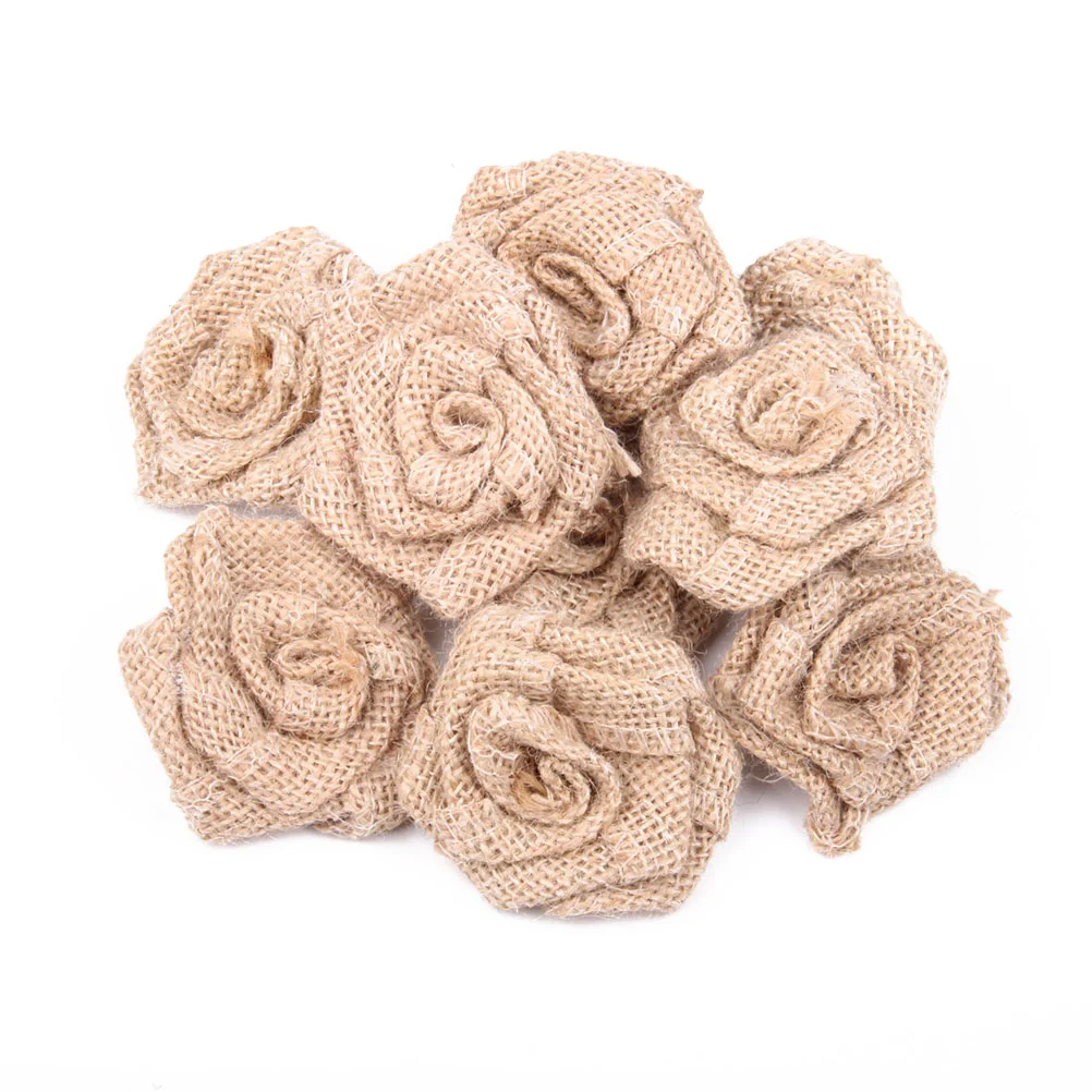 

6pcs Burlap Roses Hessian Jute Rose Flower Rustic Vintage Rose Natural Burlap Rose Burlap Flower for Christmas Wedding