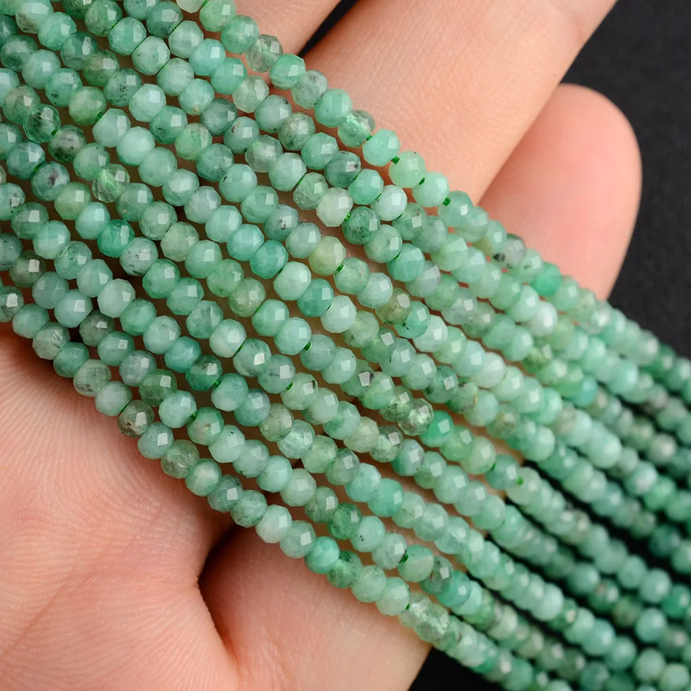 

2strands 2x3mm Natural Faceted Emerald Round stone Beads For DIY necklace bracelet jewelry make 15 "free delivery