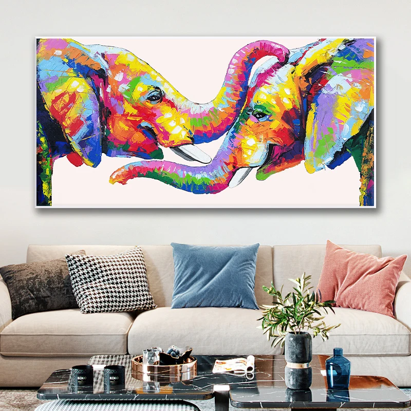 

Abstract Animals Colorful Elephant Canvas Paintings Posters Prints Couple Elephants Wall Art Pictures for Living Room Home Decor