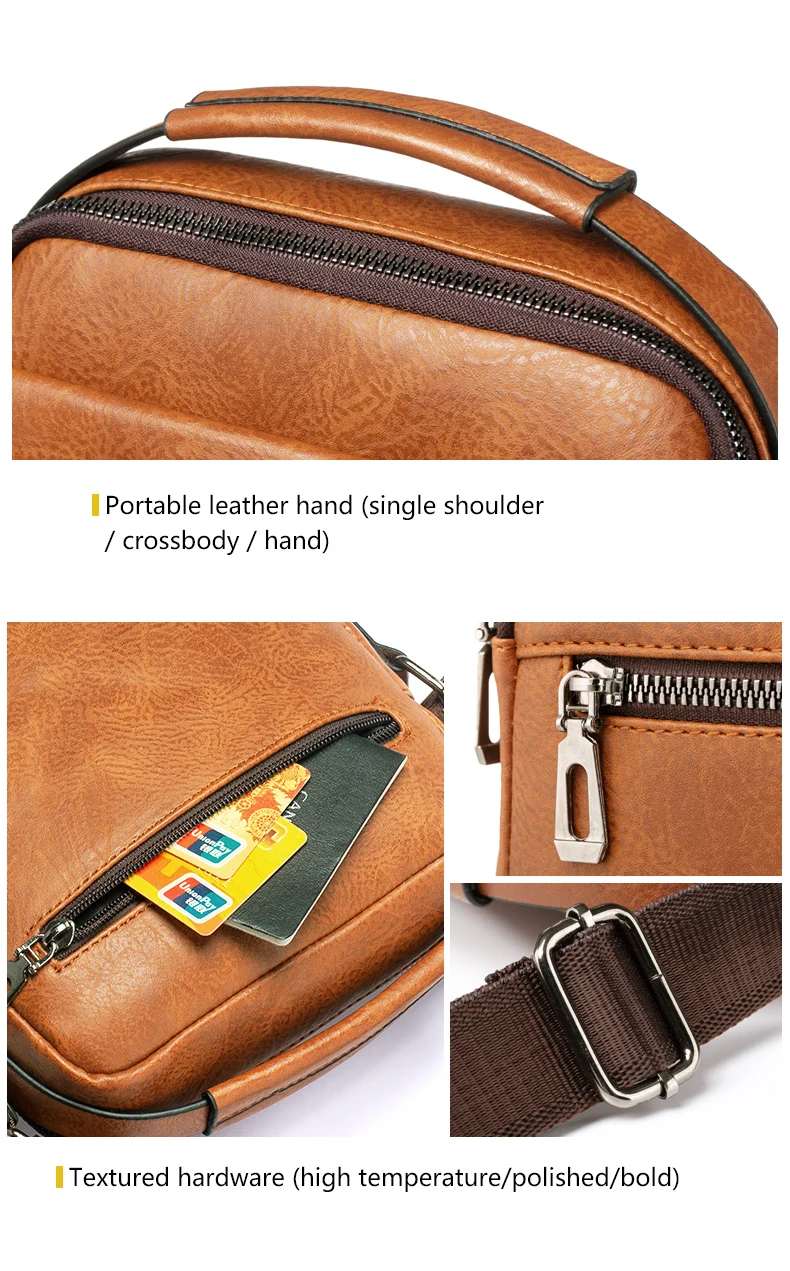 Men's PU Leather Business Fashion Anti-theft Shoulder Bags Waterproof Crossbody Sling Bag Handbag Travel Messenger Pack For Male