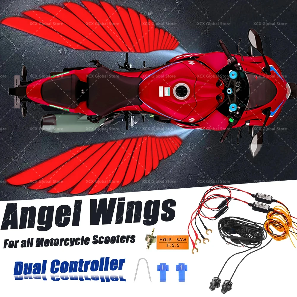 

12 В 24 В светильник с крыльями ангела для всех мотоциклов, скутеров, Viral Wings, динамическая проекция для Honda Activa Yamaha Splendour, модифицированный
