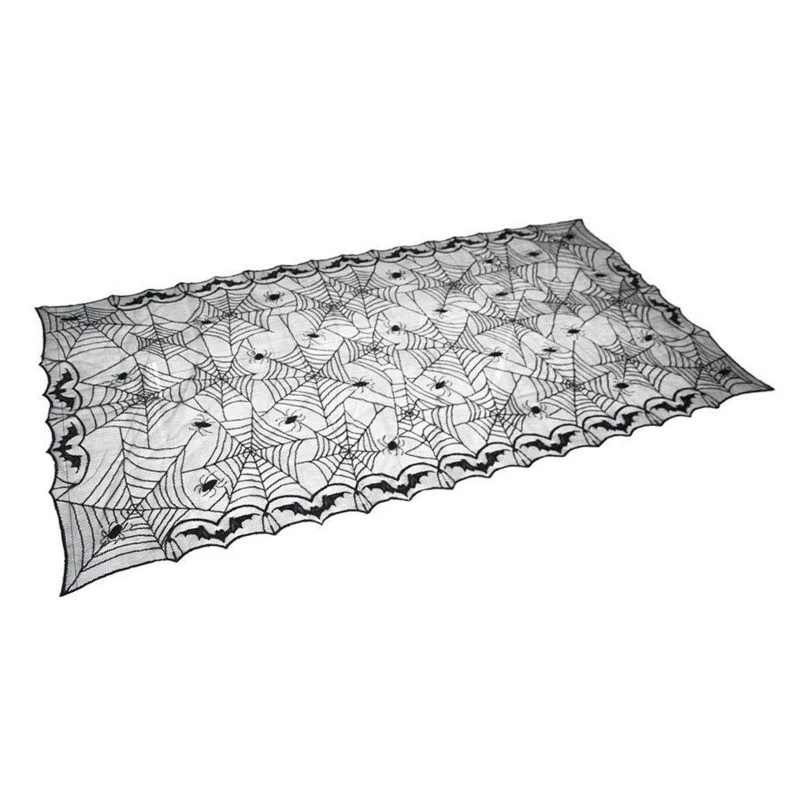 

Halloween Lace Web Black Bat Fireplace Mantel Scarf Tablecloth Runner Halloween Party Home Bar Decorations