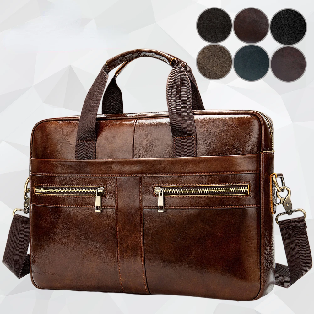 

Men's Briefcase Bag Men's Genuine Leather Laptop Bag 14 Business Tote for Document Office Portable Laptop Shoulder Bags