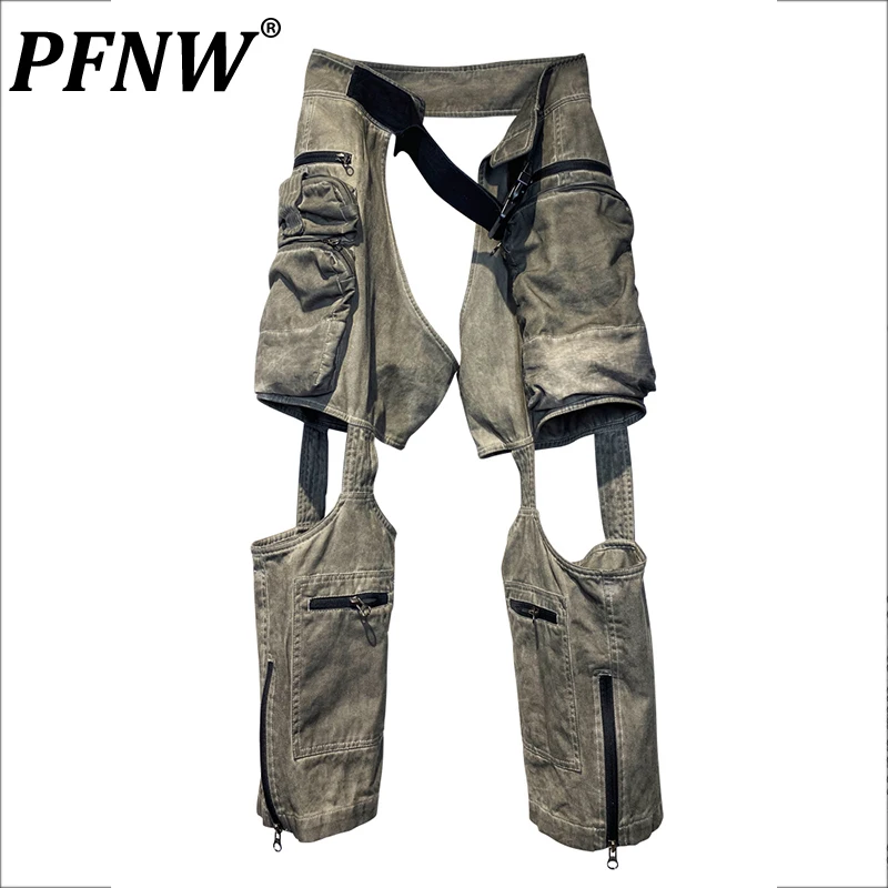 PFNW Spring Summer New Men's Function Techwear Pants Hollow Out Asymmetrical Fashion Worn Out Chic Cotton Cargo Trousers 28A2686