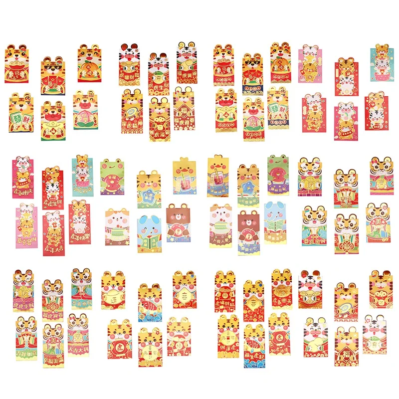 Красные конверты с мультяшным тигром 36 шт. красные на новый год 2022 свадьбу