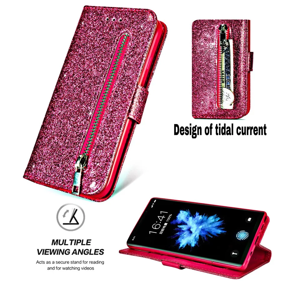Leather Glitter Flip Stand Wallet Case For Xiaomi Redmi Note 12 11 Pro 11S 10 Pro 9 Pro 8 7 12C 10C 9A Poco X5 Pro 13 Lite 12T